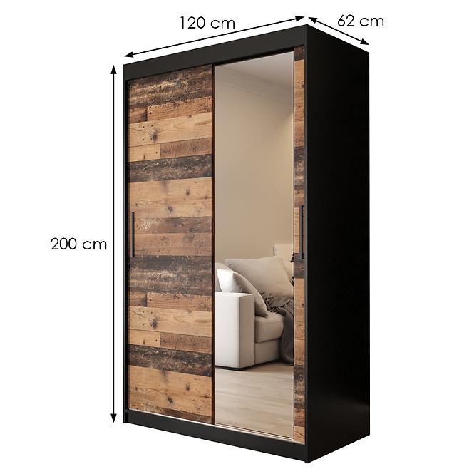 Szekrény Old Wood T2 120 Fekete/Old Style/Lustro,2