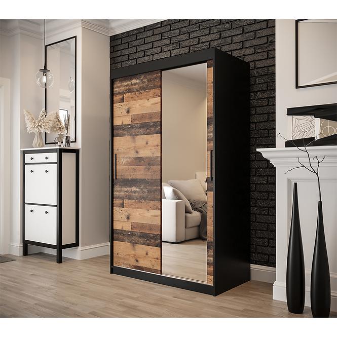 Szekrény Old Wood T2 120 Fekete/Old Style/Lustro