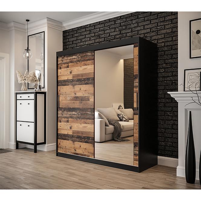 Szekrény Old Wood T2 180 Fekete/Old Style/Lustro,6