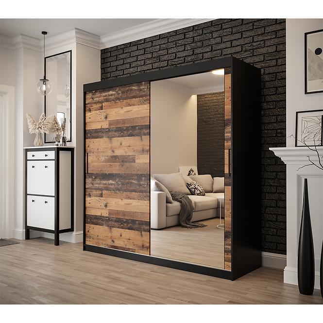 Szekrény Old Wood T2 200 Fekete/Old Style/Lustro,6