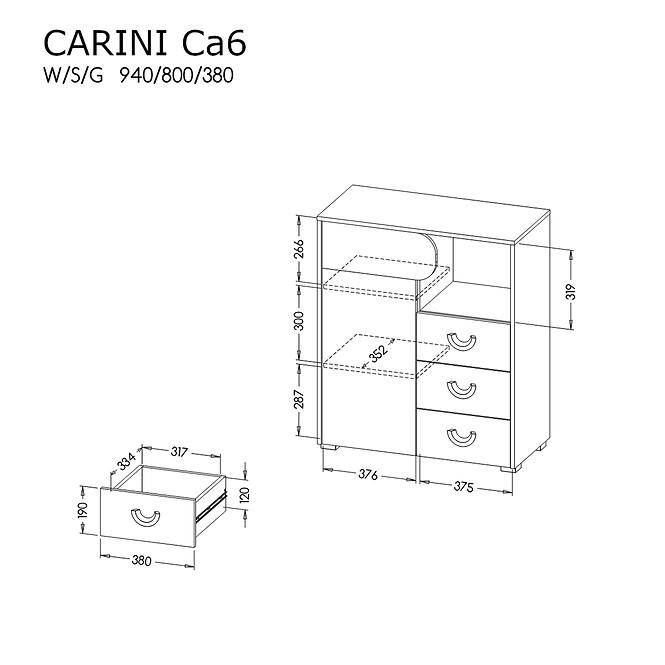 Carini komód Komód 1D3S Ca6 Fehér Világos Grafit