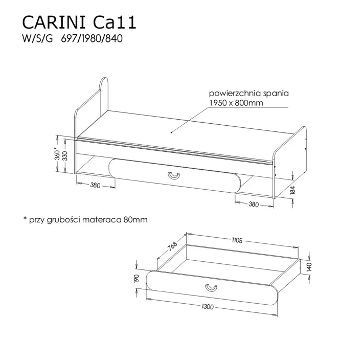 Carini ágy CA11 fehér/világos grafit