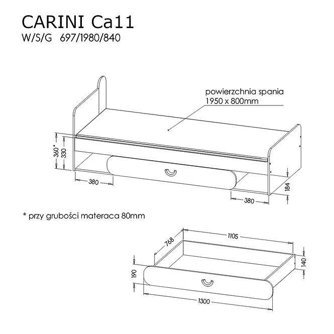 Carini ágy CA11 fehér/világos grafit