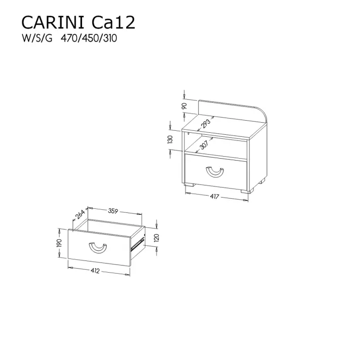 Éjjeliszekrény CA12  Carini,3