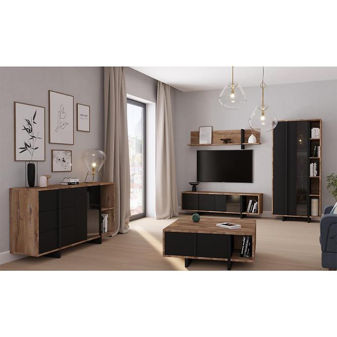Kinyitható asztal Gudrid  160,4/207x90,2cm tölgy flagstaff/fekete