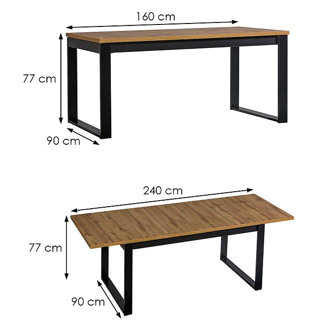 Lamelo asztal La14 160x90+2x40 Wotan tölgy/Fekete Matt