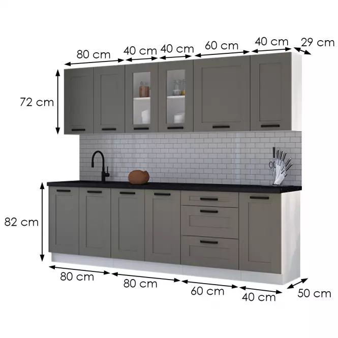 Konyhabútor Luna claygrey/fehér 260 munkalap nélkül,2