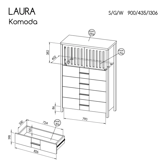 Komód Laura Lau2 Antracit