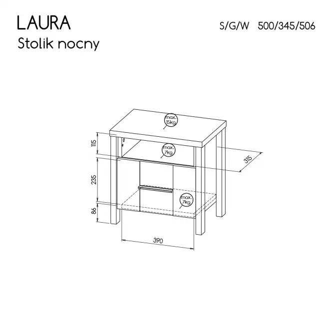 Éjjeliszekrény Laura Lau3 Antracyt