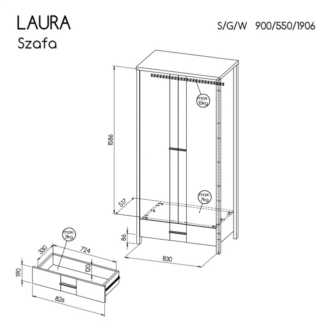 Szekrény Laura Lau1 Antracyt,3