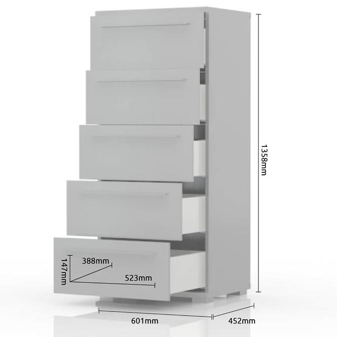 Komoód Piano 5S F5/PN-70/KA/70 crystal white