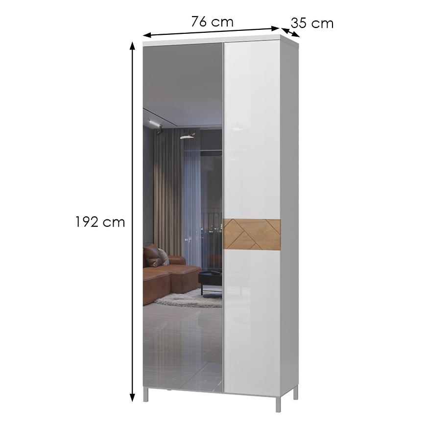 Szekrény 2D tükör Avis-V2 white crystal/pacific orah