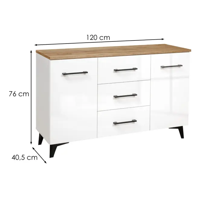 Komód TOKIO tölgy craft arany/fehér,2