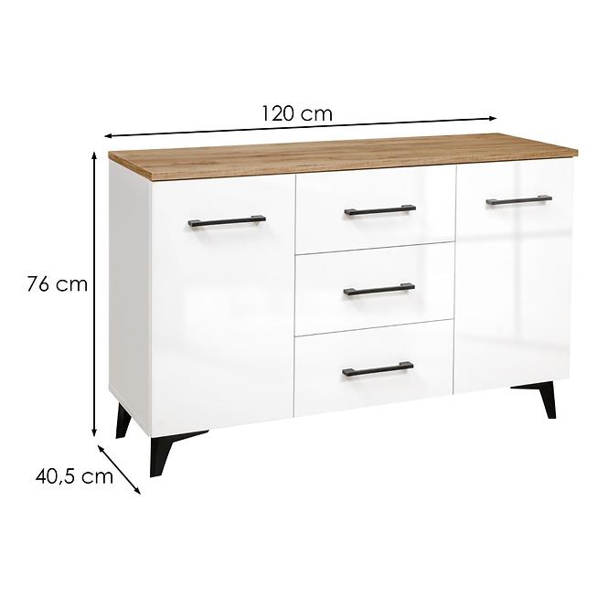 Komód TOKIO tölgy craft arany/fehér,2