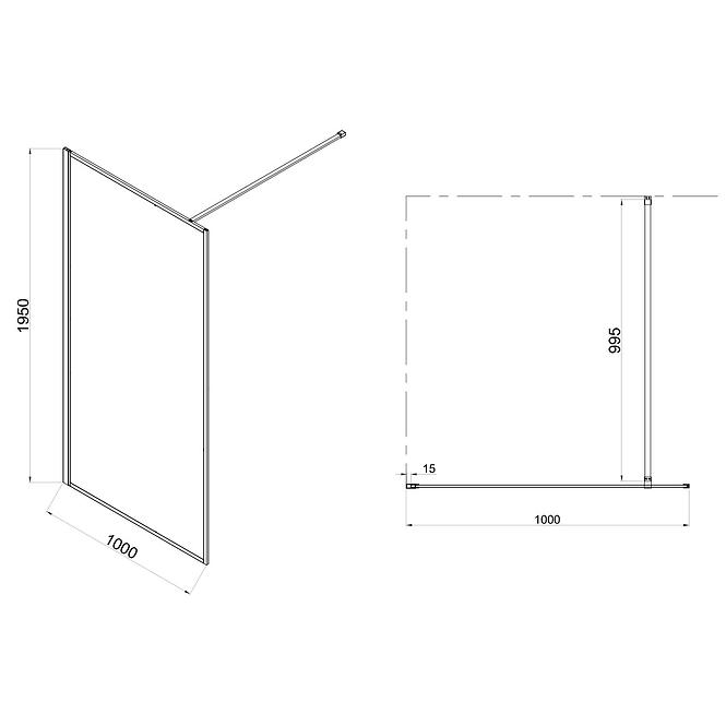 Zuhanyfal Walk-In Tiz 100x195 black