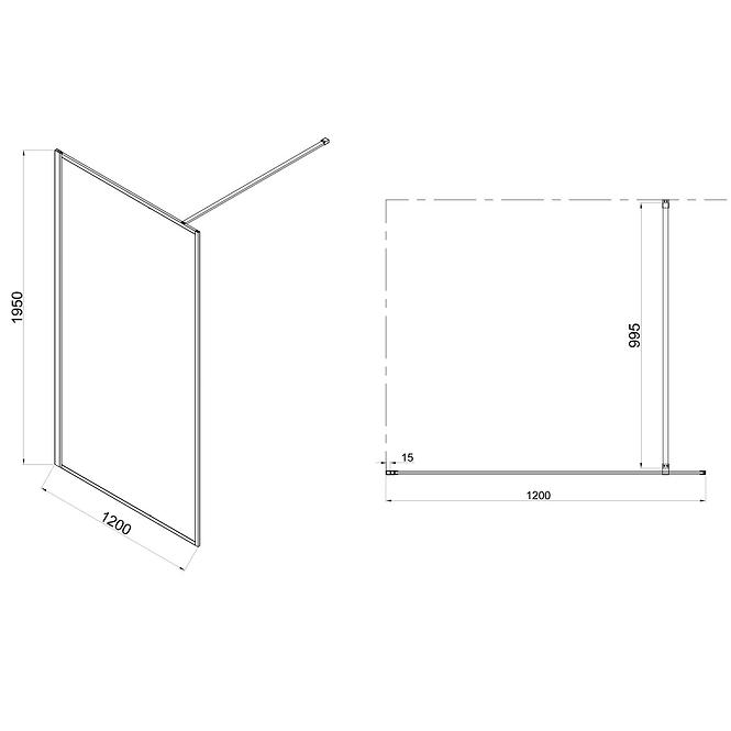 Zuhanyfal Walk-In Tiz 120x195 króm