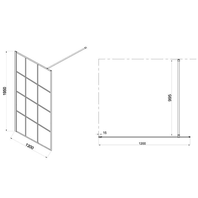 Zuhanyfal Walk-In Metro 120x195 black