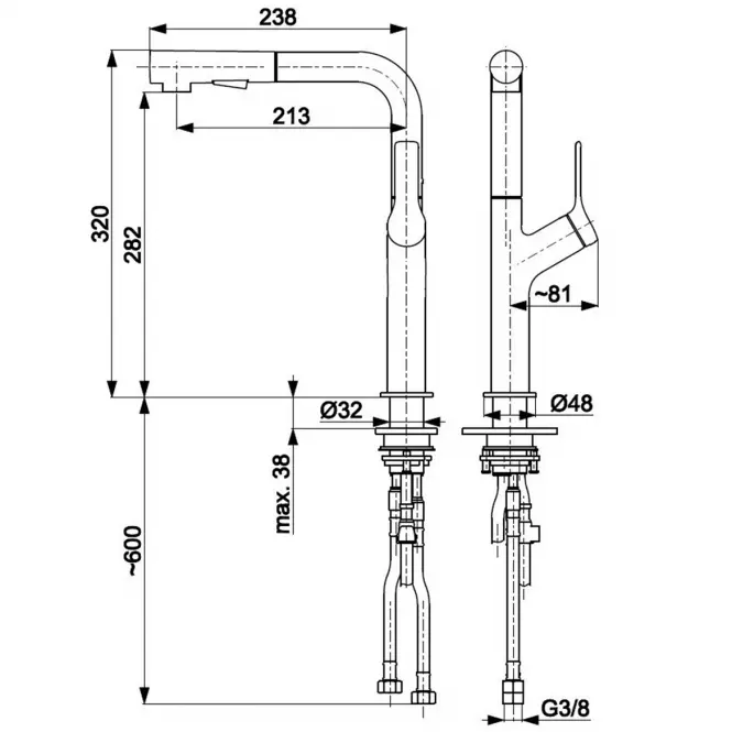 Duero Design Inox mosogatócsaptelep kihúzható kifolyóval,2