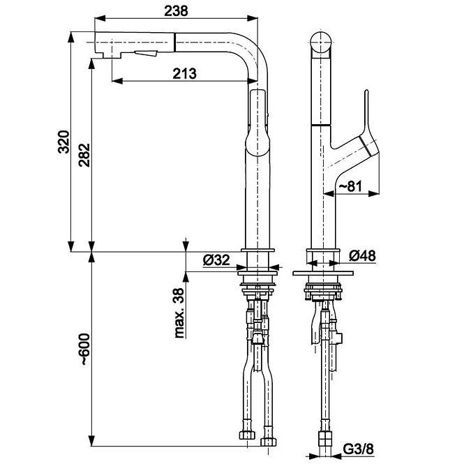 Duero Design Inox mosogatócsaptelep kihúzható kifolyóval,2