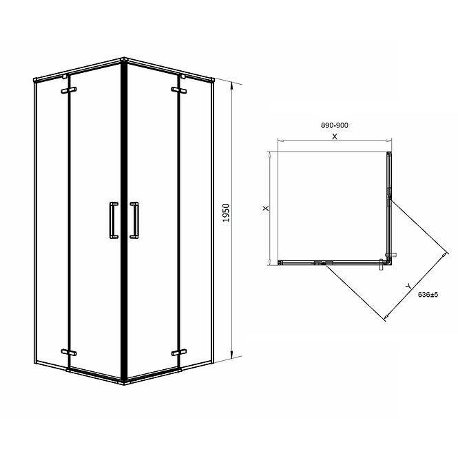 Zuhanykabin négyzet Beta 90x90x195 black