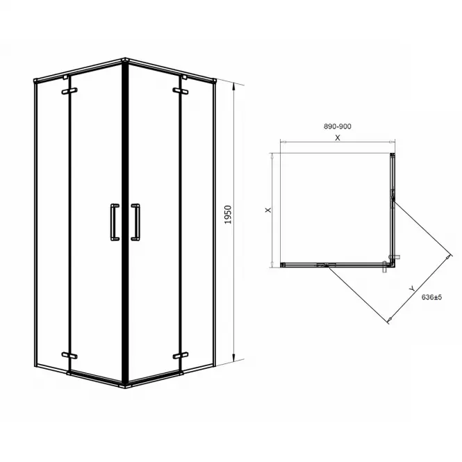 Zuhanykabin négyzet Beta 90x90x195 black,3