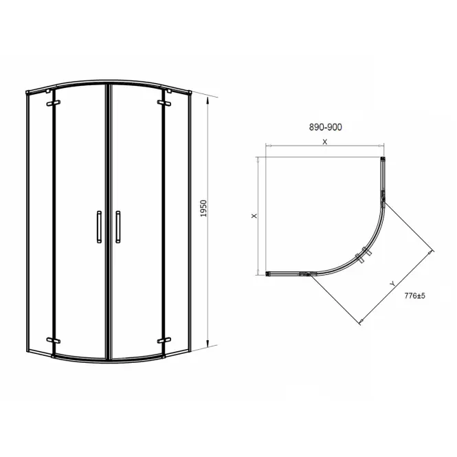 Zuhanykabin negyedkör Delta 90x90x195 black,3