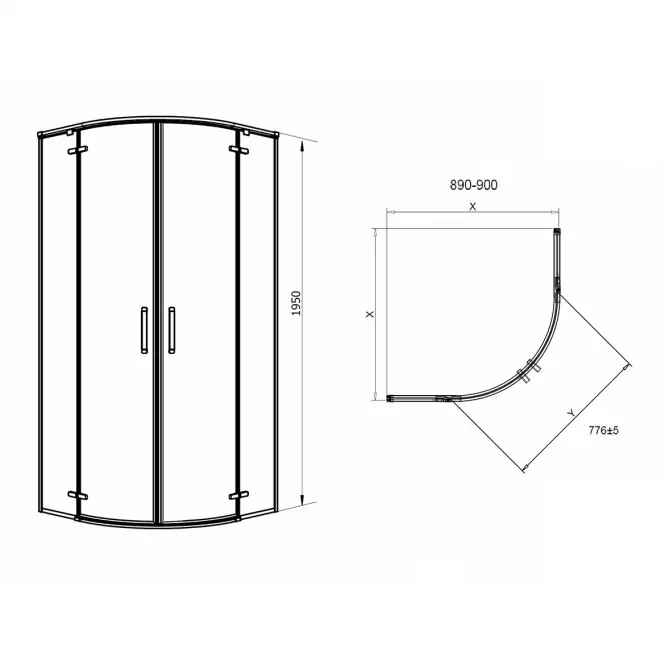 Zuhanykabin negyedkör Delta 90x90x195 króm
