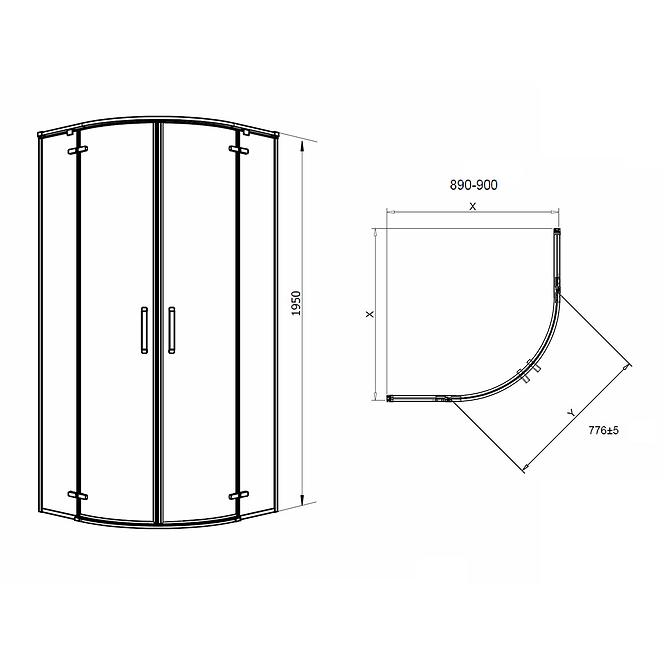 Zuhanykabin negyedkör Delta 90x90x195 króm