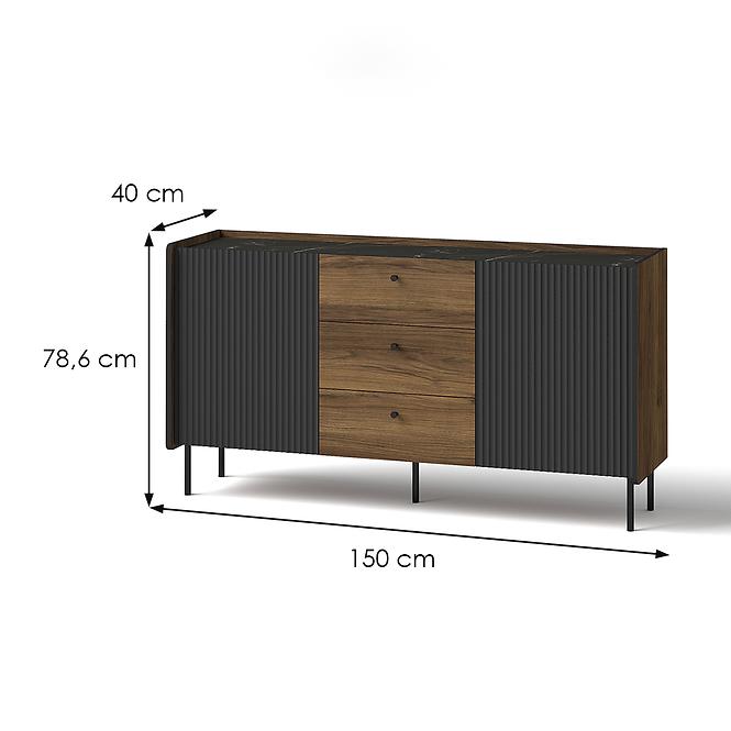 Oltözködőasztal Prestigo P5 2d3s War Walnut/San Seb/Black Matt