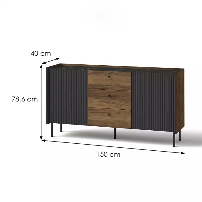 Oltözködőasztal Prestigo P5 2d3s War Walnut/San Seb/Black Matt,2