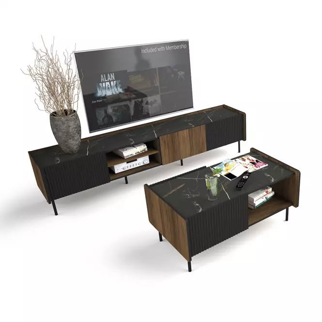 TV szekrény Prestigo P7 2d War Walnut/San Seb/Black Matt