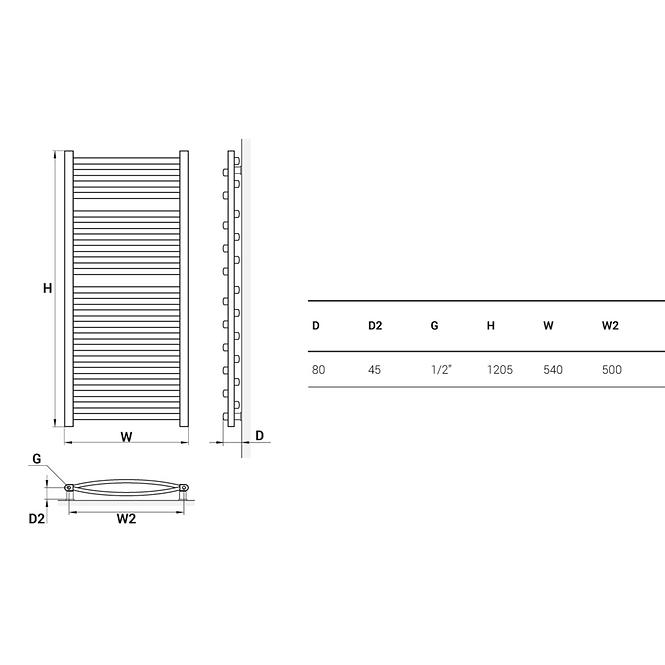 Fürdőszoba radiátor Łezka 3D Ł3D 22/50 1205x540 mm