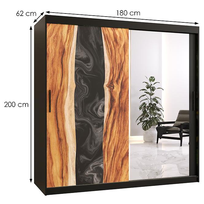 Szekrény Resin II 180 fekete/tükör