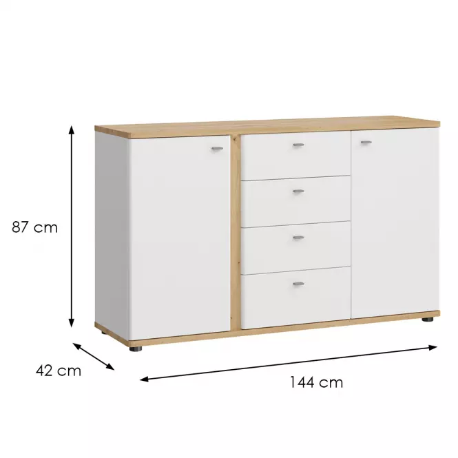 Komód Avila 2D4S AILK01 fehér/tölgy artisan,2