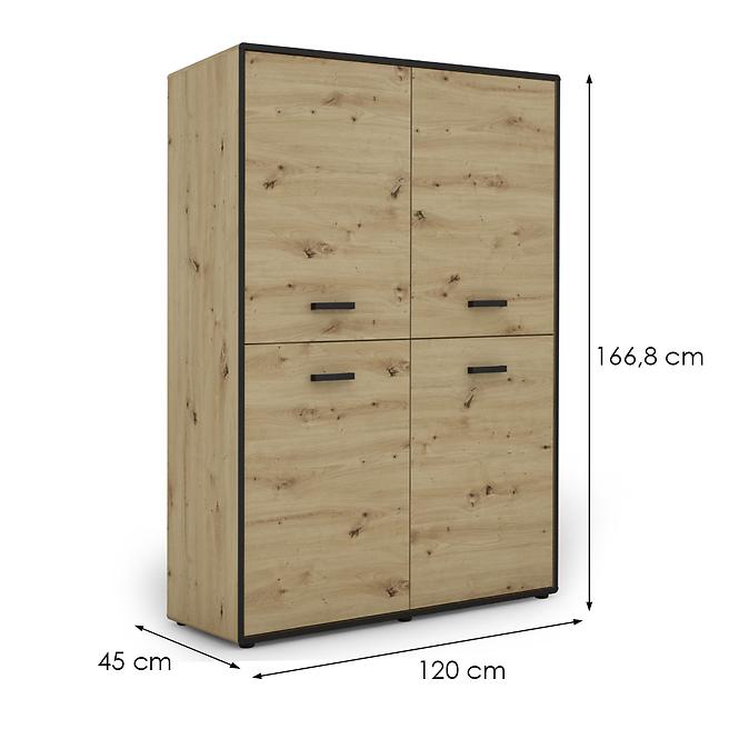 Komód Capannoli 120 4d tölgy artisan/fekete,2