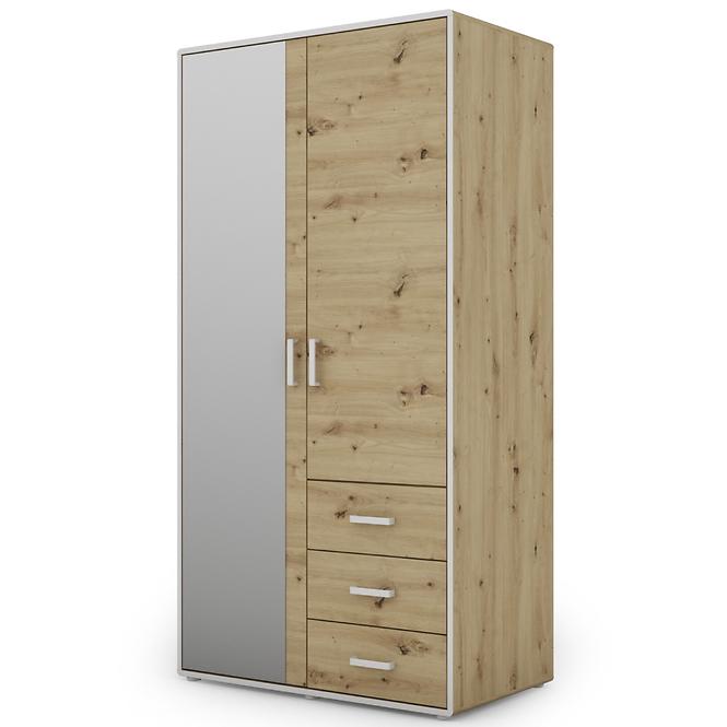 Szekrény Capannoli 3s 2d tükör tölgy artisan/fehér,4