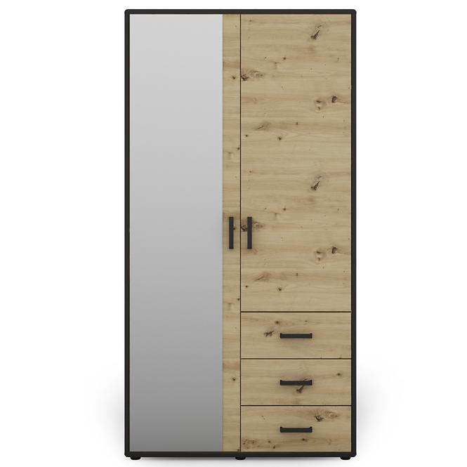 Szekrény Capannoli 3s 2d tükör tölgy artisan/fekete,3