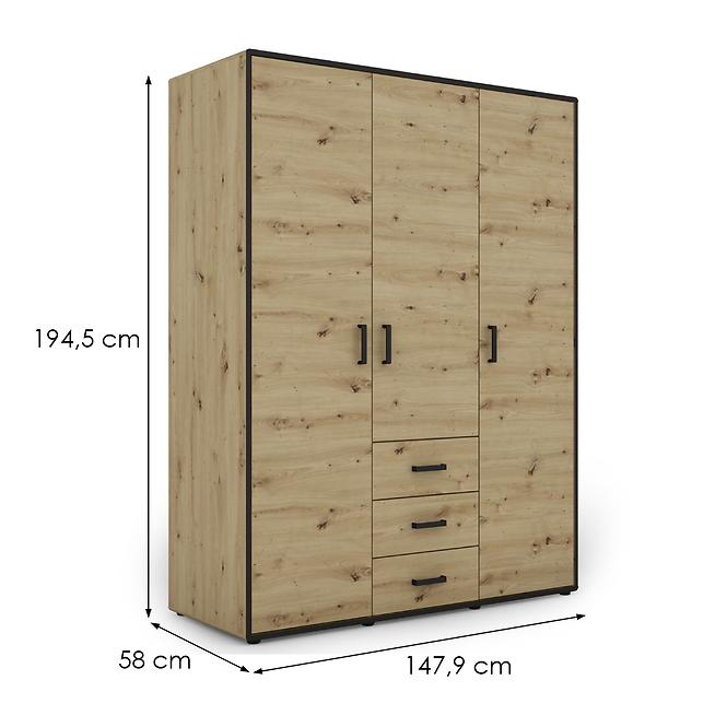 Szekrény Capannoli 3s 3d tölgy artisan/fekete,2