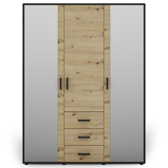 Szekrény Capannoli 3s 3d tükör tölgy artisan/fekete,3