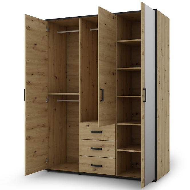 Szekrény Capannoli 3s 3d tükör tölgy artisan/fekete,5