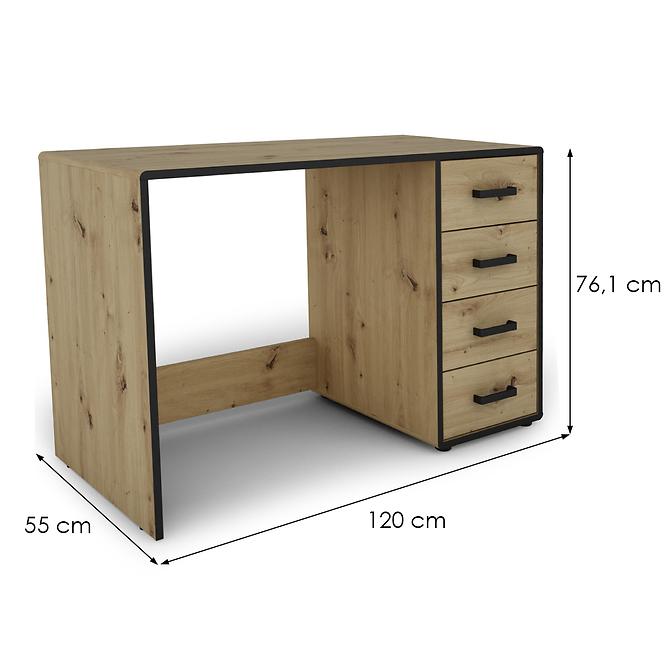 Íróasztal Capannoli 120 4S tölgy artisan/fekete,2