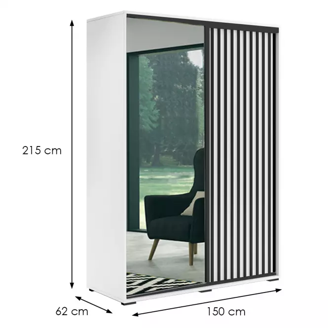 Szekrény Atena fehér/lamel fekete 150x215x62,2