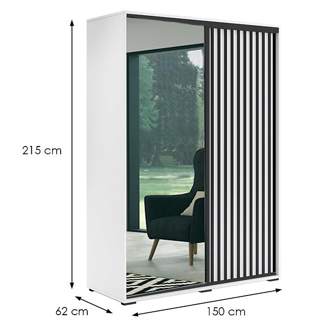 Szekrény Atena fehér/lamel fekete 150x215x62,2