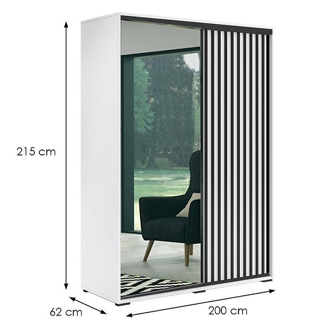 Szekrény Atena fehér/lamel fekete 200x215x62,2
