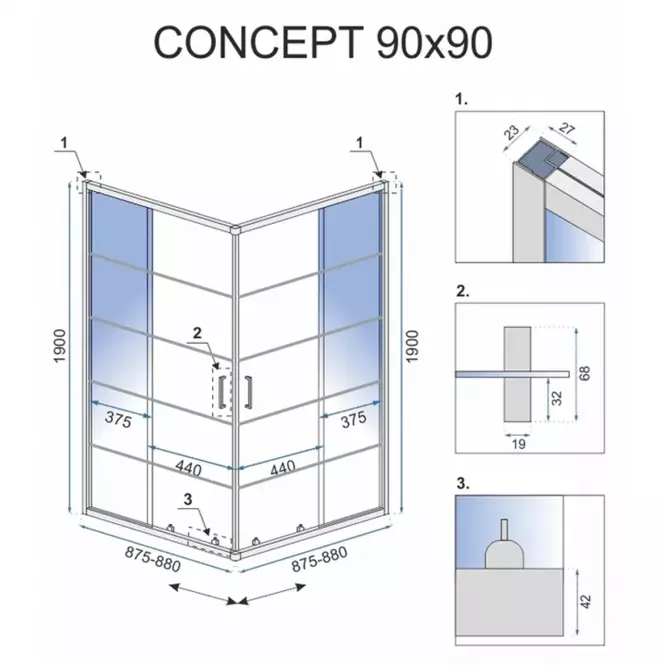 Zuhanykabin Concept black 90x90x190