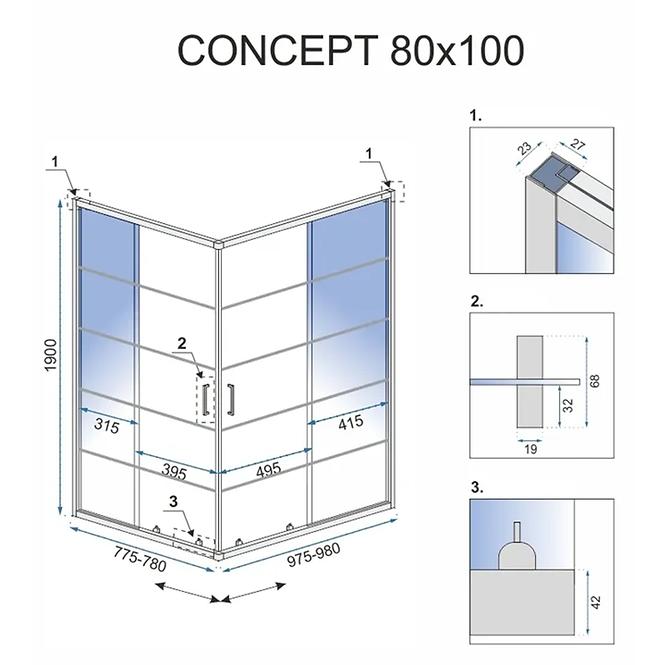 Zuhanykabin Concept black 100x80x190