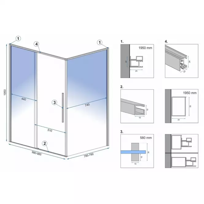 Zuhanykabin Solar black 100x80,6