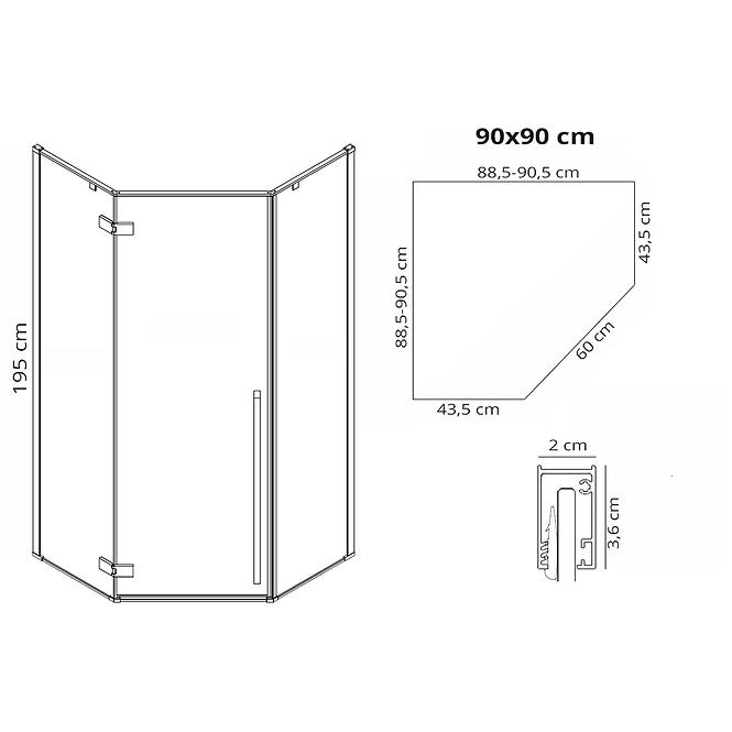 Zuhanykabin Diamond gold 90x90x195