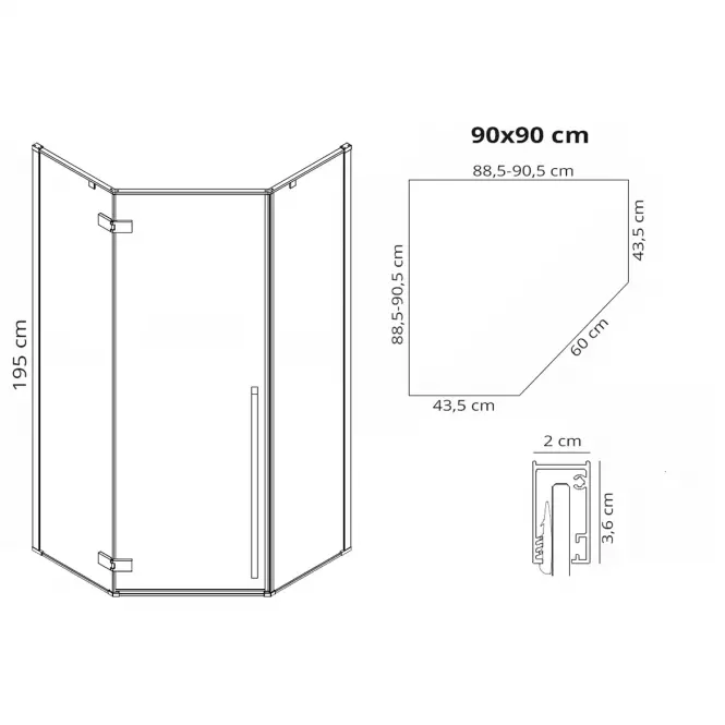 Zuhanykabin Diamond gold 90x90x195,6