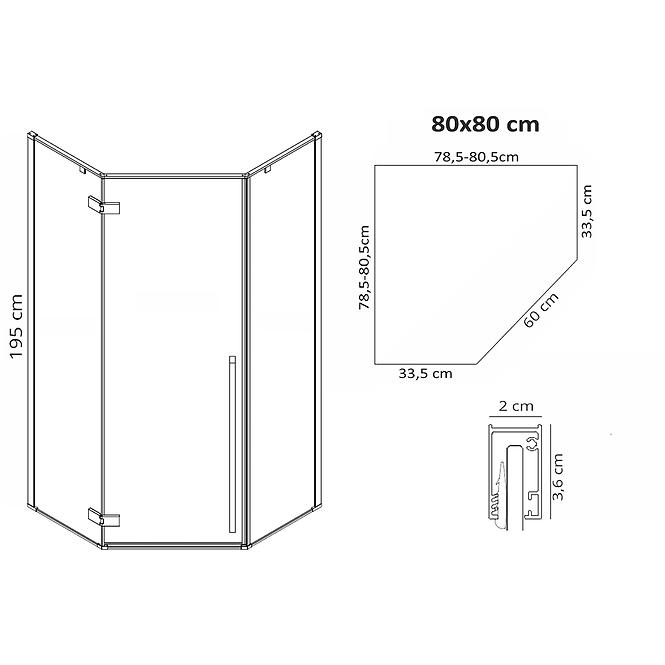 Zuhanykabin Diamond gold 80x80x195